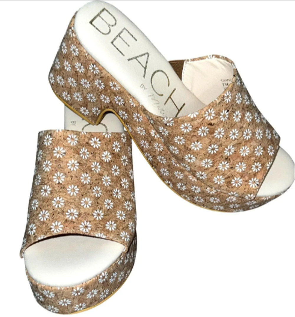 Beach by Matisse Terry Daisy Platform Slide Sandals Cork Floral Mule Clog Size 9